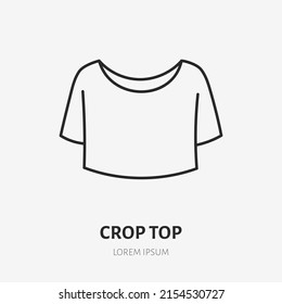 Crop top doodle line icon. Vector thin outline illustration of sport clothes. Black color linear sign for women t-shirt.