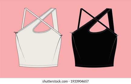 Crop Top drawing. Sleeveless tshirt drawing. OpeninG details tshirt vector