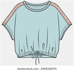 CROP TOP WITH ELASTICATED WAIST AND DOLMAN SLEEVES DETAIL DESIGNED FOR TEEN AND KID GIRLS IN VECTOR ILLUSTRATION FILE