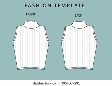 crop top front and back view. Women's Top Fashion Flat Sketch. 
