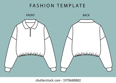 crop top front and back view. Women's Top Fashion Flat Sketch. 