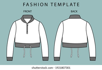 crop top jacket front and back view. fashion flat sketch template,