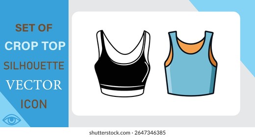 Crop Top Silhouettes Vector Icons, Fashion, Apparel, Design, Style