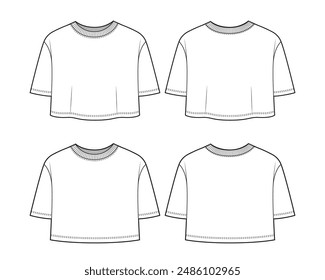 Crop top women's t-shirt template drawing