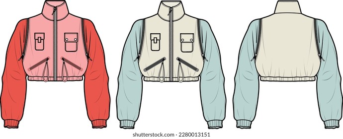 Crop Tops flat sketch technical drawing vector illustration template