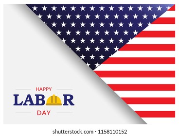 Crop of U.S.A.flag and shadow with letters design of LABOR DAY isolate on light gray background.