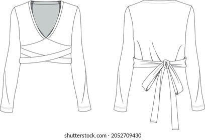 Crop wrap top technical drawing vector