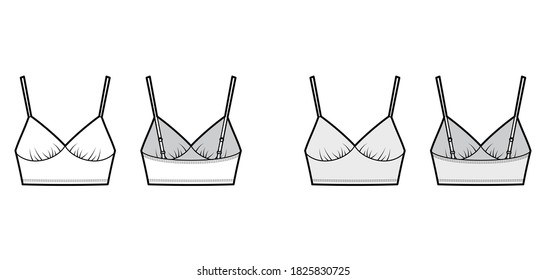 Ilustración técnica superior de la moda con el cuello, correas, ajuste delgado, longitud de la cintura. Plantilla de tanque de ropa interior plana delantera, trasera, color gris blanco. Mujeres camisas masculinas CAD