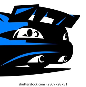 Cropped car. The rear of the coupe. Vector color illustration. Template for design.
