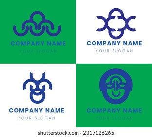 cropped circle logo in blue on white and green background