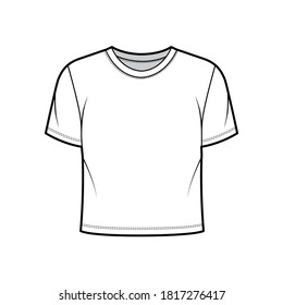 Cropped cotton-jersey t-shirt technical fashion illustration with relaxed fit, crew neckline, short sleeves. Flat outwear basic apparel template front white color. Unisex top CAD mockup