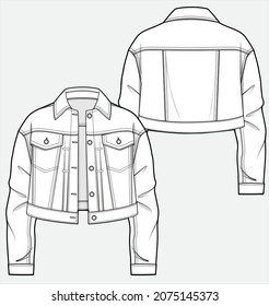 CROPPED DENIM JACKET FOR WOMEN AND TEEN GIRLS IN EDITABLE VECTOR FILE