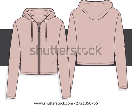 Cropped Fitted Hoodie Flat cads tech pack vector
