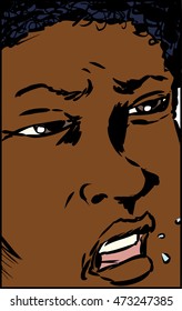 Cropped frame on face of African male with frustrated expression