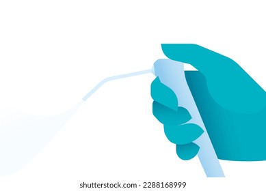 Cropped Hand in Blue Gloves Holding Air Water Syringe. Dental Oral Tool. Modern Flat Vector Illustration.