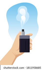 Cropped hand holding electronic cigarette. Vector illustration on white background.