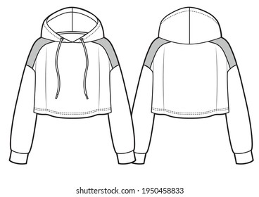 Cropped hoodie sweatshirt fashion flat sketch template