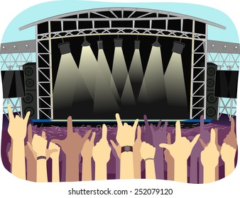 Cropped Illustration of Concert Goers Filling a Large Open Air Stadium