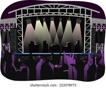 Cropped Illustration of Concert Goers at an Outdoor Stage