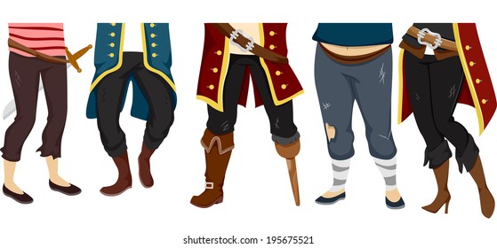 Cropped Illustration Featuring the Feet of a Pirate Crew