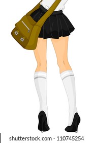 Cropped Illustration Featuring The Legs Of A School Girl Wearing A Short Skirt And Knee-high Socks