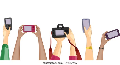 Cropped Illustration Featuring People Holding Different Cameras