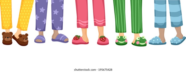 Cropped Illustration Featuring a Variety of Cute Slippers