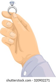 Cropped Illustration of a Hand Holding a Diamond Ring Against the Light