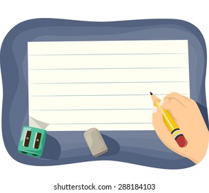 Cropped Illustration Of A Kid Writing On Ruled Paper