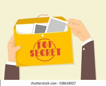 Cropped Illustration of a Man Opening an Envelope That Contains Top Secret Files