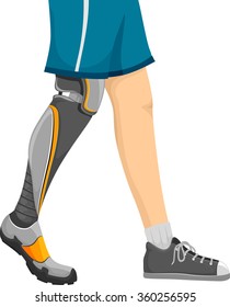 Cropped Illustration of a Man Walking with a Prosthetic Leg