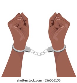 cropped illustration of a pair of african american hands in handcuffs isolated on white background