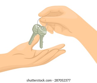 Cropped Illustration of a Person Handing Over a Pair of Keys to Another