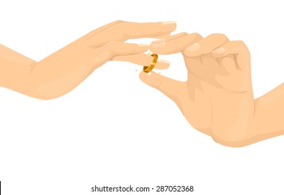Ilustração recortada de uma pessoa Inserindo um anel de casamento ao dedo de outro