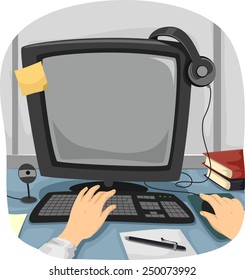 Cropped Illustration of a Person Using a Desktop Computer to Do His Work