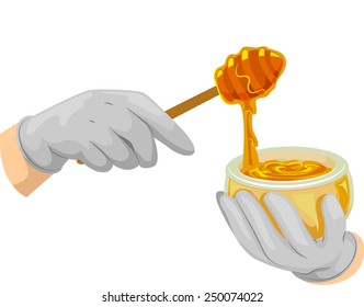 Cropped Illustration of Someone Scooping Honey Out of a Bowl