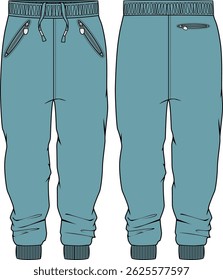 Cropped Jogger track bottom Pants design flat sketch vector illustration, Track pants concept with front and back view, Sweatpants for running, jogging, fitness, and active wear pants design.