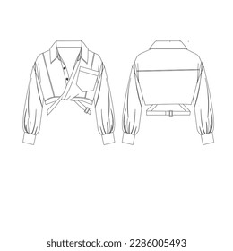cropped knotted shirt technical drawing for woman
