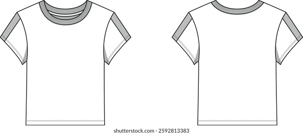 Cropped Slim TShirt Fashion Flat Sketch Fully Editable 
