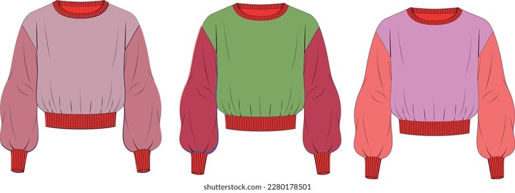 Cropped Sweatshirt tech pack vector template