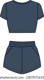 Cropped tank top and shorts. womens sleep wear set. crop top and high waist short set drawing