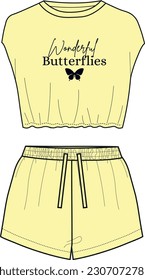 Cropped tank top and shorts. womens sleep wear set. crop top and high waist short set drawing