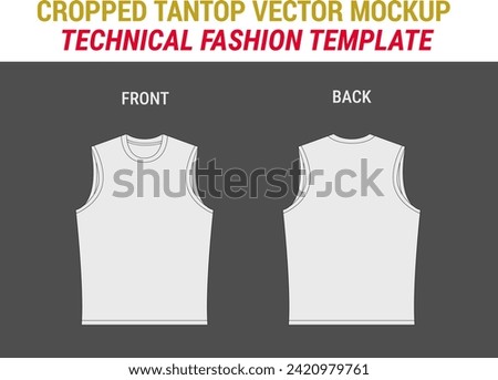 Cropped Tanktop Vector Mockup Template Crop Tank Top Fashion Flat Illustration Tank Top Fashion Flat Illustration Vest Top CAD Vector Mockup