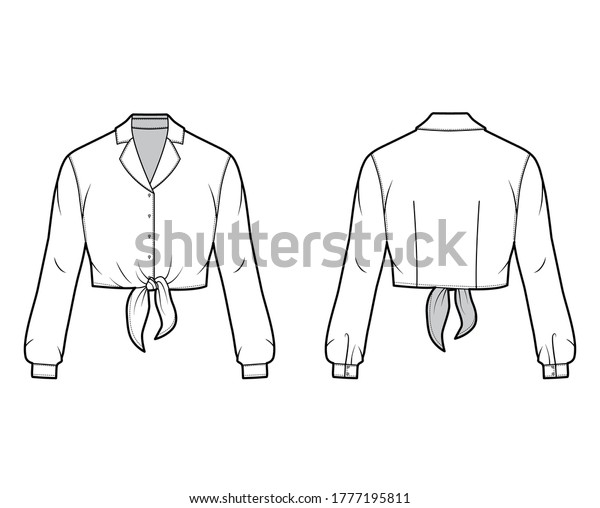 Cropped Tiefront Shirt Technical Fashion Illustration Stock Vector ...