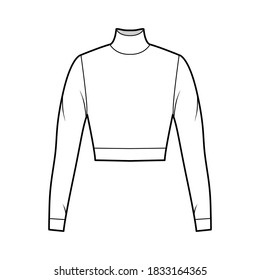 Cropped turtleneck jersey sweater technical fashion illustration with long sleeves, close-fitting shape. Flat outwear jumper apparel template front white color. Women men unisex shirt top CAD mockup
