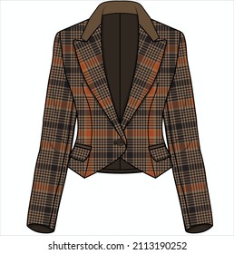 CROPPED TUXEDO WITH NOTCH COLLAR HERITAGE CHECK BLAZER FOR WOMEN CORPORATE WEAR VECTOR