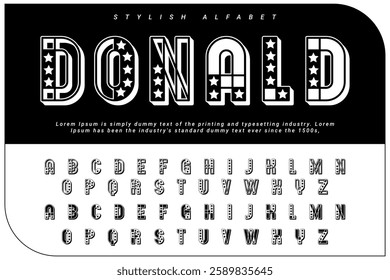 Cropped typography, set of uppercase letters and numbers, alphabet
