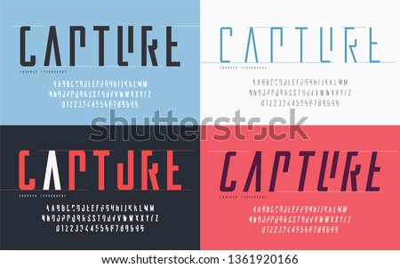 Cropped typography, set of uppercase letters and numbers, alphabet. Vector illustration.