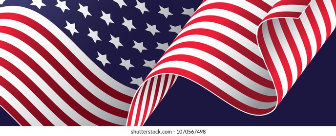 Cropped waving American flag on the dark background