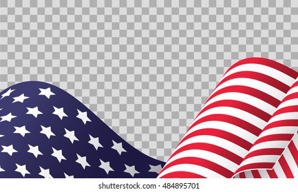 Cropped waving American flag on transparent background
